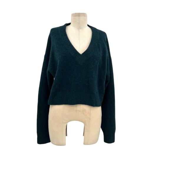 3.1 Phillip Lim Lofty V-Neck Sweater Cropped Alpaca Wool Green Size Small - Picture 1 of 10